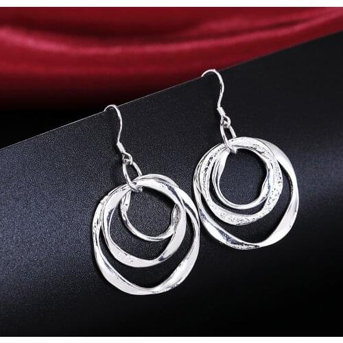 100% 925 Sterling Silver Three circle Earrings for Women party wedding Jewelry personality Popular brands fashion Christmas gift