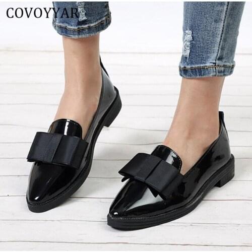 COVOYYAR Flats Women Shoes Spring Bow Slip on Oxfords Shoes Woman Pointed Toe Loafes Lady Dress Casual Shoes Big Size 41 WFS385