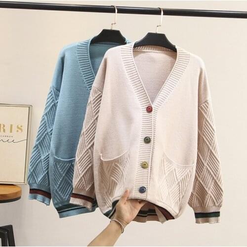 Single-breasted Casual Cardigan Sweater Women Were Thin Color Button Stripe Contrast Color Long Sleeve Needle Jumpers Autumn