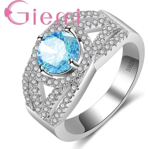 Hot Sale 925 Sterling Silver Women Shiny Crystal Jewelry Geometric CZ Finger Rings for Women Female Best Gifts