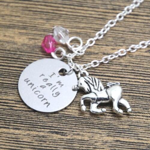 12pcs/lot Unicorn Necklace. I'm Really A Unicorn Silver tone crystals. Unicorn gift