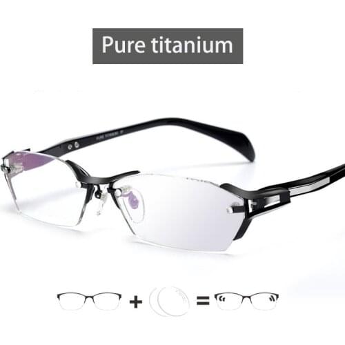 2020 Sport Optics Men Pure titanium Glasse Frame With Prescription Lens Anti-blue light Spectacles Oculos Gafas Photochrom Gray