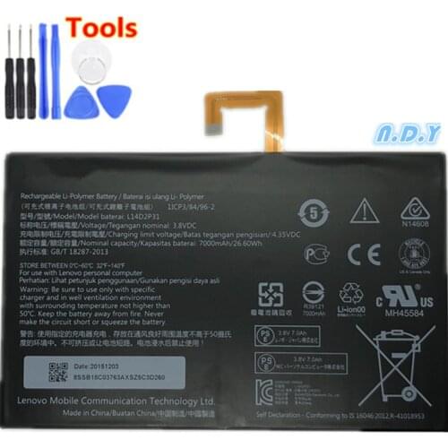 7000mAh L14D2P31 For Lenovo Tab 2 A7600-F A10-70F Tab2 A10-70 A10-70L Battery + Free Tools