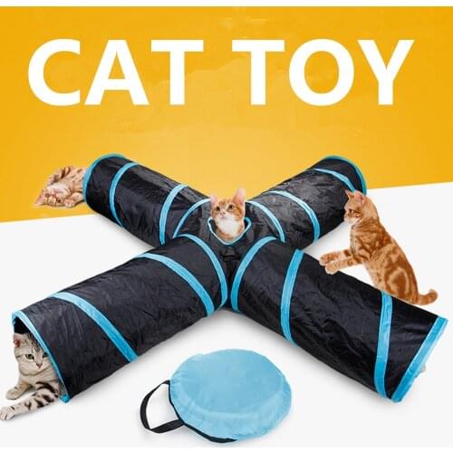 Free Shipping Funny Cat Tunnel Toy Pet Tent Toy Foldable 4 Holes Cat Tunnel With Ball Kitten Cat Toy Cat Supplies