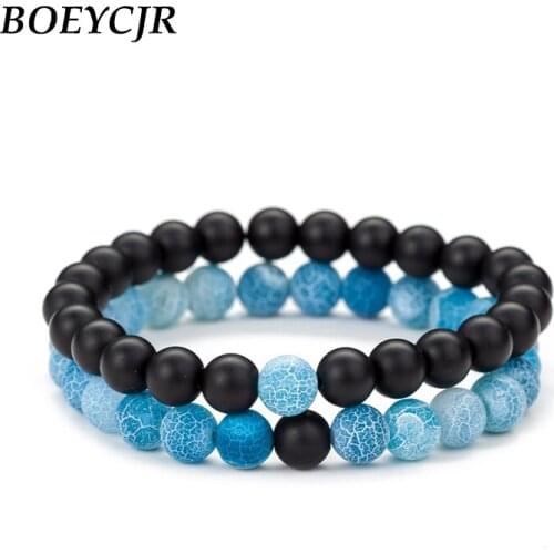 BOEYCJR 2pcs/set 8mm Frosted stone beads Yoga Meditation Bangles & Bracelets Fashion Jewelry Couple Bracelet For Woman or Men