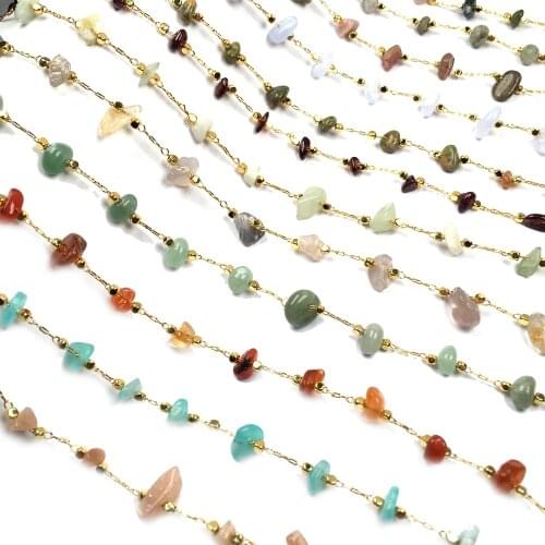 1 Meter Handmade Gold Wire Wrapped Rosary Chain stone Beads Chains for Necklaces Bracelets Anklet Making DIY Jewelry Findings