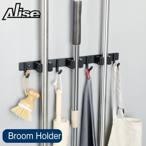 Broom Holder Heavy Duty Practical Clip Mop Organizer Wall Mount Hook Stainless Steel Storage Space Saving Hanger Multifunctional