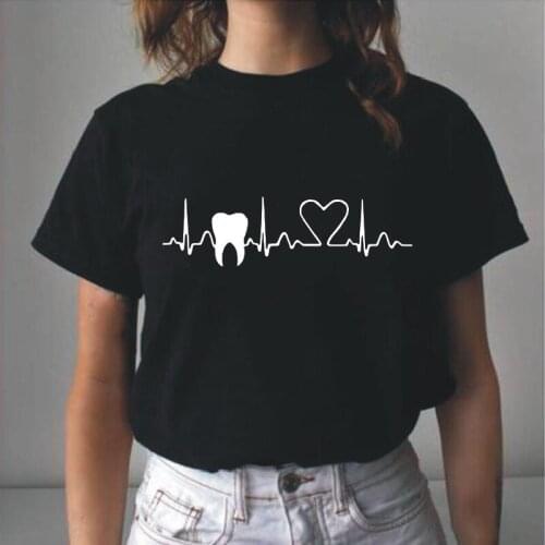 Summer Casual Tee Shirt Femme Heartbeat Dentist Dental Assistant Student Harajuku T Shirt Women Tops Short Sleeve Camiseta Mujer