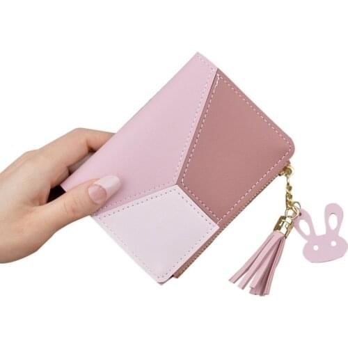 Geometric Women Cute Pink Wallets Pocket Purse Card Holder Patchwork Wallet Lady Female Fashion Short Coin Burse Money Bag