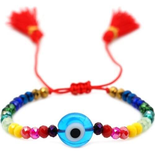 GO2BOHO Turkish Evil Eye Bracelets Rainbow Bracelet For Women Jewelry Colorful Crystal Beads Tassel Mujer Moda Rope Bring Lucky