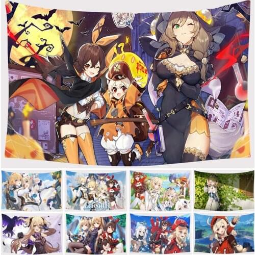 Genshin Impact Tapestry Cartoon Anime Printing Wall Hanging Home Decoration Kawaii Room Decor Blanket Travel Camping Beach Mat