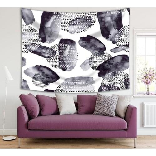 Tapestry Brush Strokes and Dots Abstract Modern Watercolor Artwork Black and White