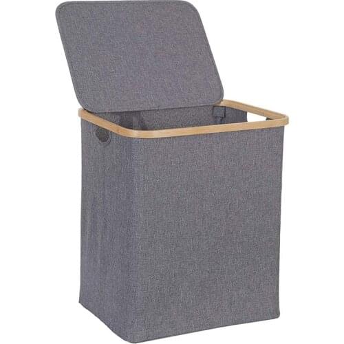 Hot Laundry Basket with Lid, Large Bamboo Dirty Clothes Hamper with Handle, Waterproof Collapsible Laundry Hamper Storage for Be