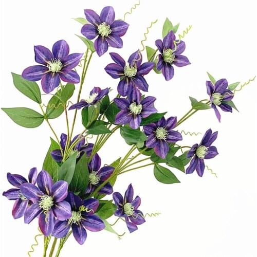 5Heads/Branch Artificial Clematis Artificial Flower Silk Flower Home Wedding Decorative Diy Arrgement Accessory