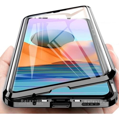 360° full cover adsorption magnetic flip case for redmi note10 pro metal bumper double-sided glass coque redmy note 10 pro 10s