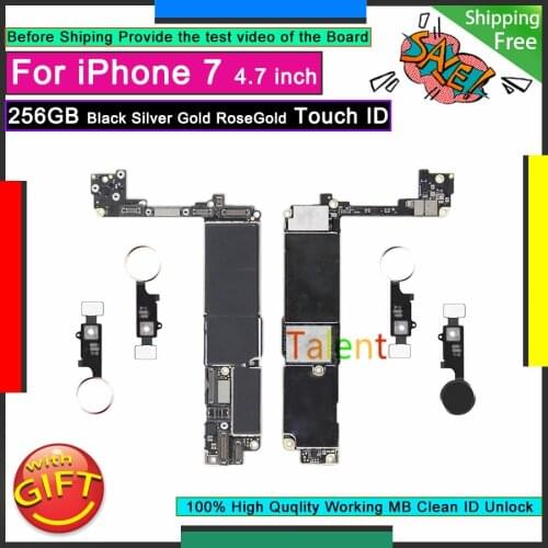For IPhone 7 Motherboard 256GB Black Silver Gold RoseGold Touch ID Home Button Unlock Original Mainboard Good Tested Logic Board