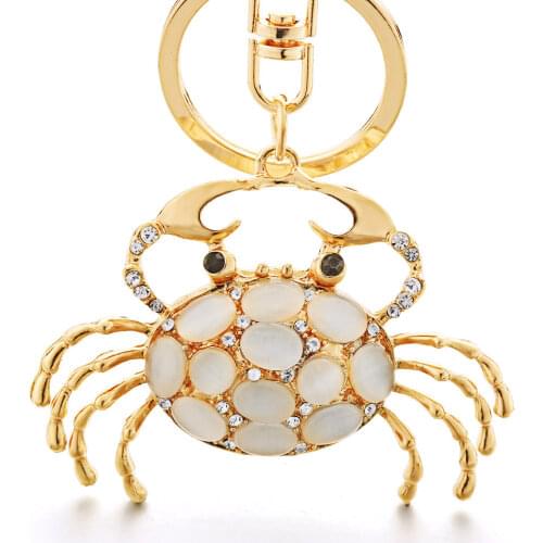 Cute Crab Key Chains Rings Bag Pendant Pretty Chic Opals Crystal Animal Keychains Keyrings Car For Women DK370