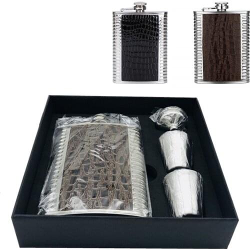 Bpa free Mini 8oz Whisky Bottle Vodka Flagon 18/8 Stainless steel Alcohol Liquor Hip Flask Pu Leather Warpping Gift Box Set