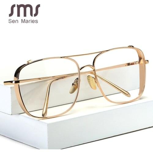 Fashion Oversized Glasses Frame Men Women 2019 New Luxury Retro Square Flat Mirror Gold Silver Frame Clear Lens Sunglasses UV400