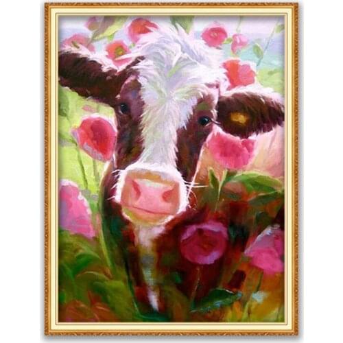 Animal Cow DIY 11CT Cross Stitch Embroidery Kits Needlework Craft Set Printed Canvas Cotton Thread Home Decoration Dropshipping