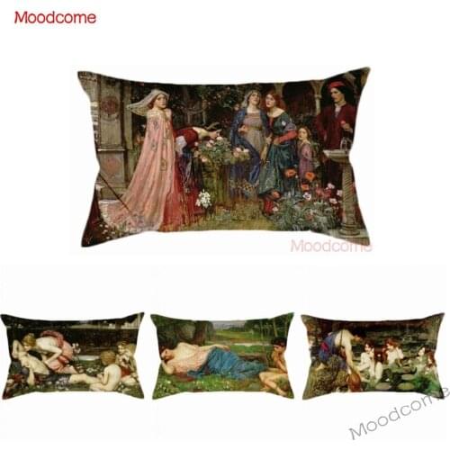 Ancient Greek Myth Oil Painting John Waterhouse Artwork Cotton Linen Lumbar Waist Pillow Cover Rectangle Car Decor Cushion Cover