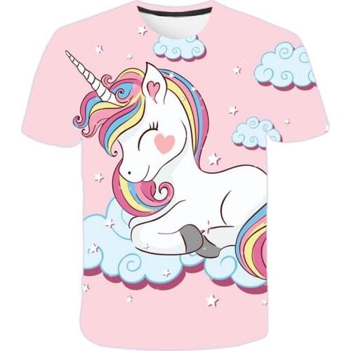 NEW Girls 3D Unicorn Printed T-shirts Cute Tops Teen Summer Tee Clothing Children Cartoon Clothes Casual Short Sleeve Tshirt