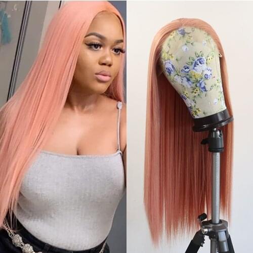Long Synthetic Lace Front Wig High Temperature Fiber Wigs for Women Pink Fiber Hair Silky Straight Wig Long Hair Cosplay Wigs