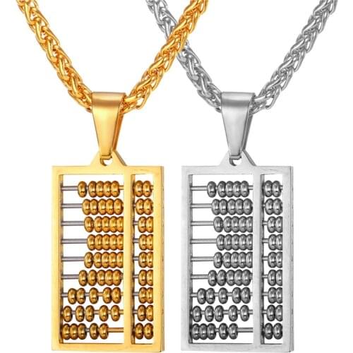 Kpop Abacus Pendant with chain yellow Gold Color Stainless Steel For Men Gift Small Cute Fashion Trendy Women Jewelry P267