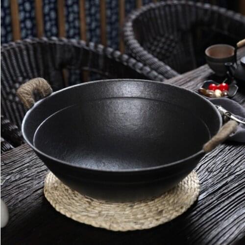 Non Stick Cooking Pot Cast Iron Wok Gas Stove Cauldron Traditional Chinese Wok Kitchen Accessories Ollas De Cocina Cookware BC50