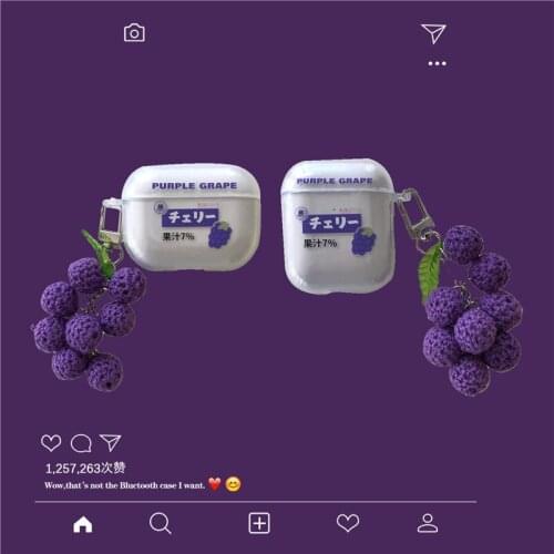 Transparent Earphone Cases For Apple Airpods 1 2 Purple Grapes with Pendant Headphone Cover For Air Pod Pro Headset Accessories