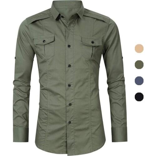 High Quality Outdoor Casual Shirt For Men Solid Long Sleeves100% Cotton Denim Business Dress Shirts Tops