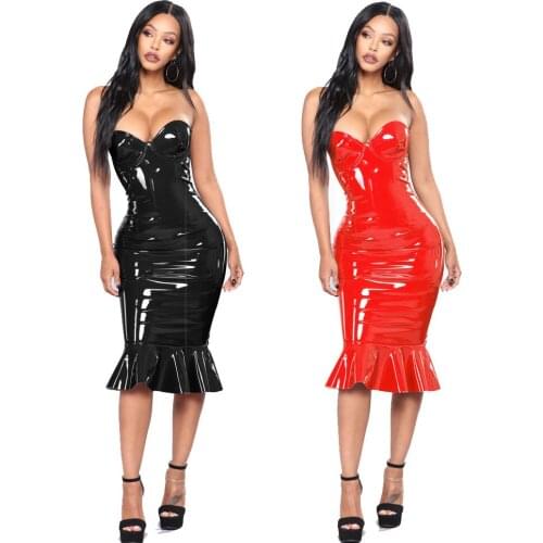 S-6XL Lingerie Mini Dress Fishnet Dress Sexy Halter PVC Women Night Club Lingerie Exotic Dancewear