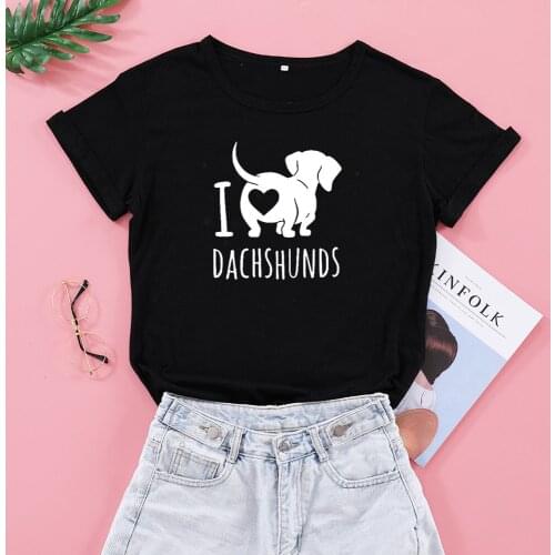 I Love Dachshunds Funny Graphic T-shirts Women Cotton Plus Size Tshirt Dog Mama Clothes Pet Lover Shirts Fashion Dropshipping