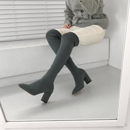 Shoes Womens Over The Knee High Boots Round Toe Thick Heel Autumn and Winter Shoes High Heels Leather Womens Boots Size 33-42