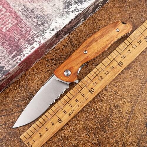 Folding Knife 1810S Hunting knife D2 steel Half tooth blade Ball bearing Pocket Wooden handle Tactical knife Survival EDC Tools