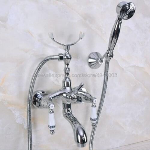 Bathtub Faucets Chrome Brass Shower Faucets Dual Handle Wall Mounted Bath And Shower Faucet With Handheld Showers Kna245