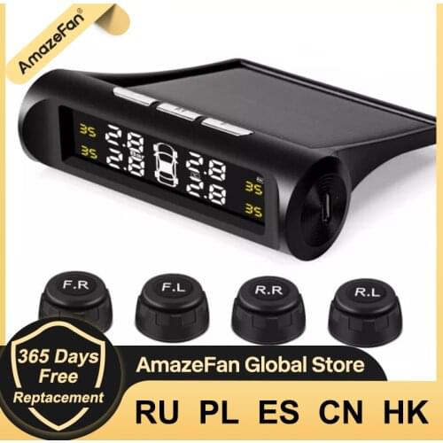 Solar Power Smart Car TPMS Tire Pressure Alarm Monitoring Systems Digital TMPS LCD Display USB Auto Security Pressure Sensor