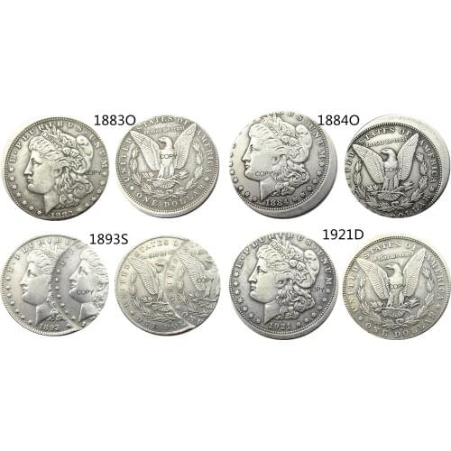 US 1883O/1884O/1893S/1921D Morgan Dollar Off-Center Silver Plated Copy Coin
