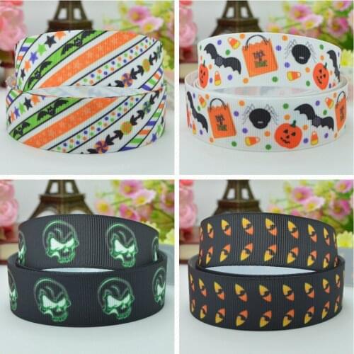 SUPWRF 16 22mm 38 50 75mm Halloween Printed grosgrain ribbon hair bow DIY hair accessories decoration 50 Yards B0929