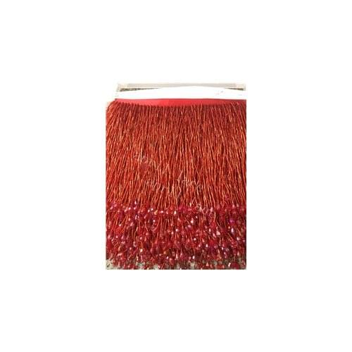 Tt023# 5 yards /bag red/silver 15cm-16cm width tube beads ribbon fringe tassel for fashion designer/sawing /dress decoration