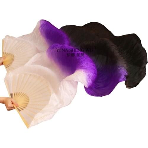 Belly Dance 1 Piece Fan for Right Colorful Imitation Silk Handmade Hand Dyed Bellydance Performance Long Silk Fan Children Adult