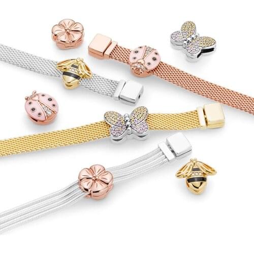 XIAOYI 2020 new 100% S925 11 spring clasp wide bracelet honeybee ladybug flower butterfly garden for female diy jewelry