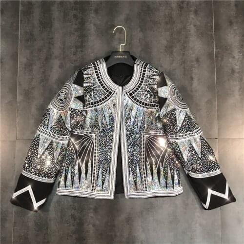 Women Shiny Jacket 2019 Fashion Silver Sequins Geometric Bomber Jackets O-neck Nationality Embroid Coat Casual Outerwear Female