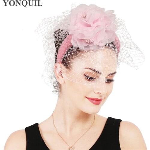 Elegant Bride Mesh Fashion Headbands Fascinators Wedding Headwear With Flower Fedora Ladies Hair Accessories Event Headdress