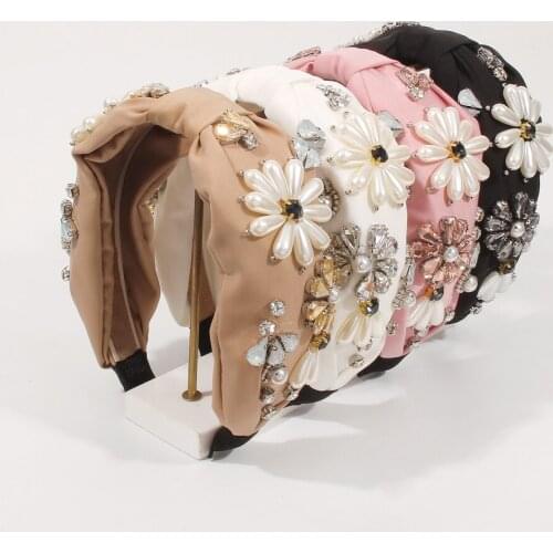 Summer Imitation Pearl Rhinestone Geometric Flower Headband Ladies Creative Popular knot Hairband Fashion Jewelry Accessories