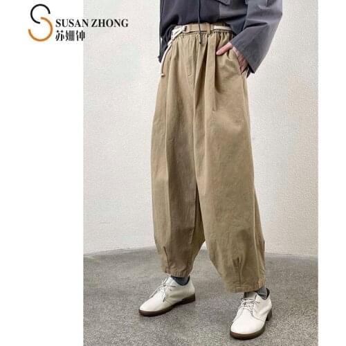 Women Pants Female Trousers Lady Bottom 2021 Spring Natural Normcore Designer Loose Wide-Leg Cotton Elastic Waist Spliced Belt