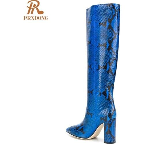 2021 New Sexy Womens Boots Ladies Pointed Toe High Heels Knee High Snake Boots High Quality Female Shoes Party Dress Plus Size