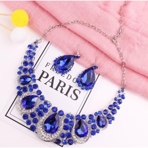 LUBOV Fashion Indian Crystal Bridal Necklace and Earrings Sets Bridesmaid Gifts for Women Wedding Party Costume Jewelry 2019
