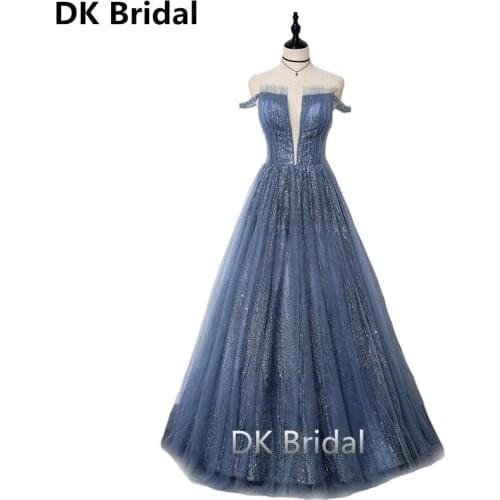 Luxury Water Blue 2019 Prom Dresses V-Neck Glitter Sequin Ball Gown Backless Party Long Prom Gown Evening Dress Robe De Soiree