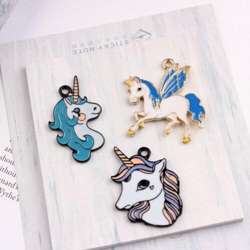 Daisies 10pcs Unicorn Enamel Charms Dangle Charms Fit Bracelet Necklace Pendant DIY Jewelry Making